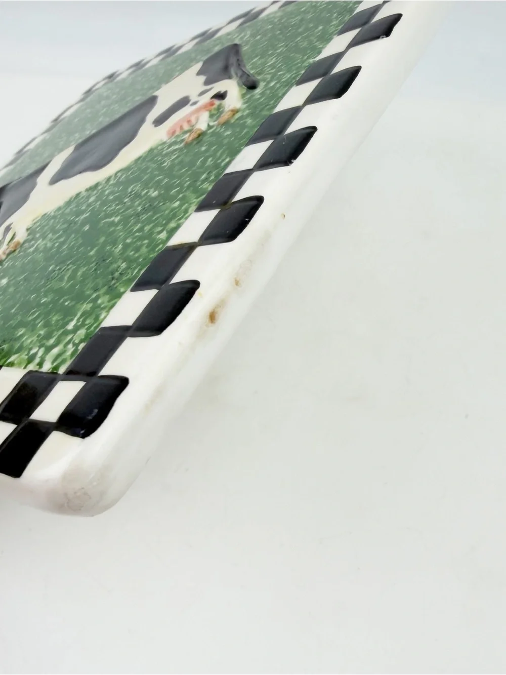 Sakura Oneida Warren Kimble Cow Checkered Square Trivet Tile Farm Rustic Vtg 7”